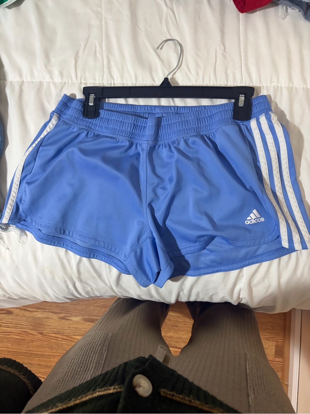 adidas Light Blue Women's Athletic Shorts with White Stripes
